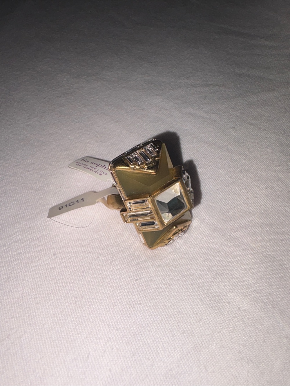 Gold-Tone Geometric Lia Sophia Statement Ring - Clear Stone